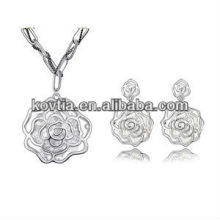 Günstige Weißgold Schmuck Rose Blume Form Kostüm Schmuck Set